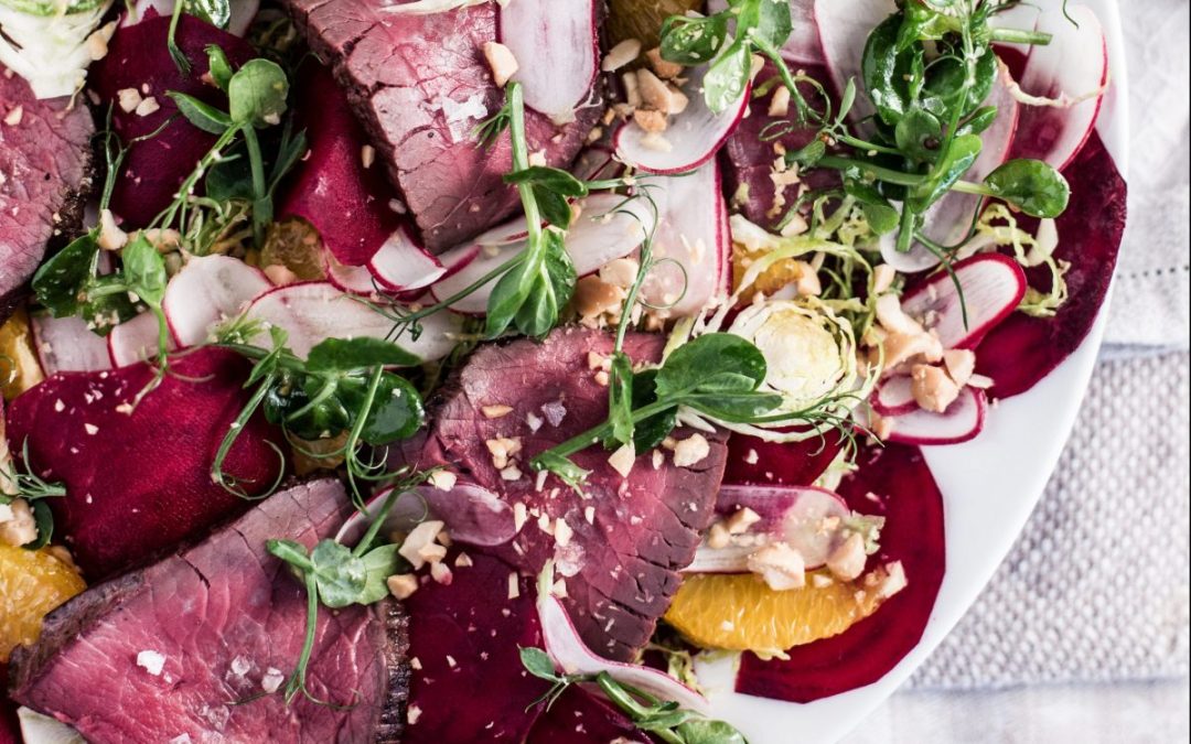 Venison, Beetroot, Orange and Hazelnut Salad with Shaved Brussels_Denver Leg_Sophie Wright_Photo